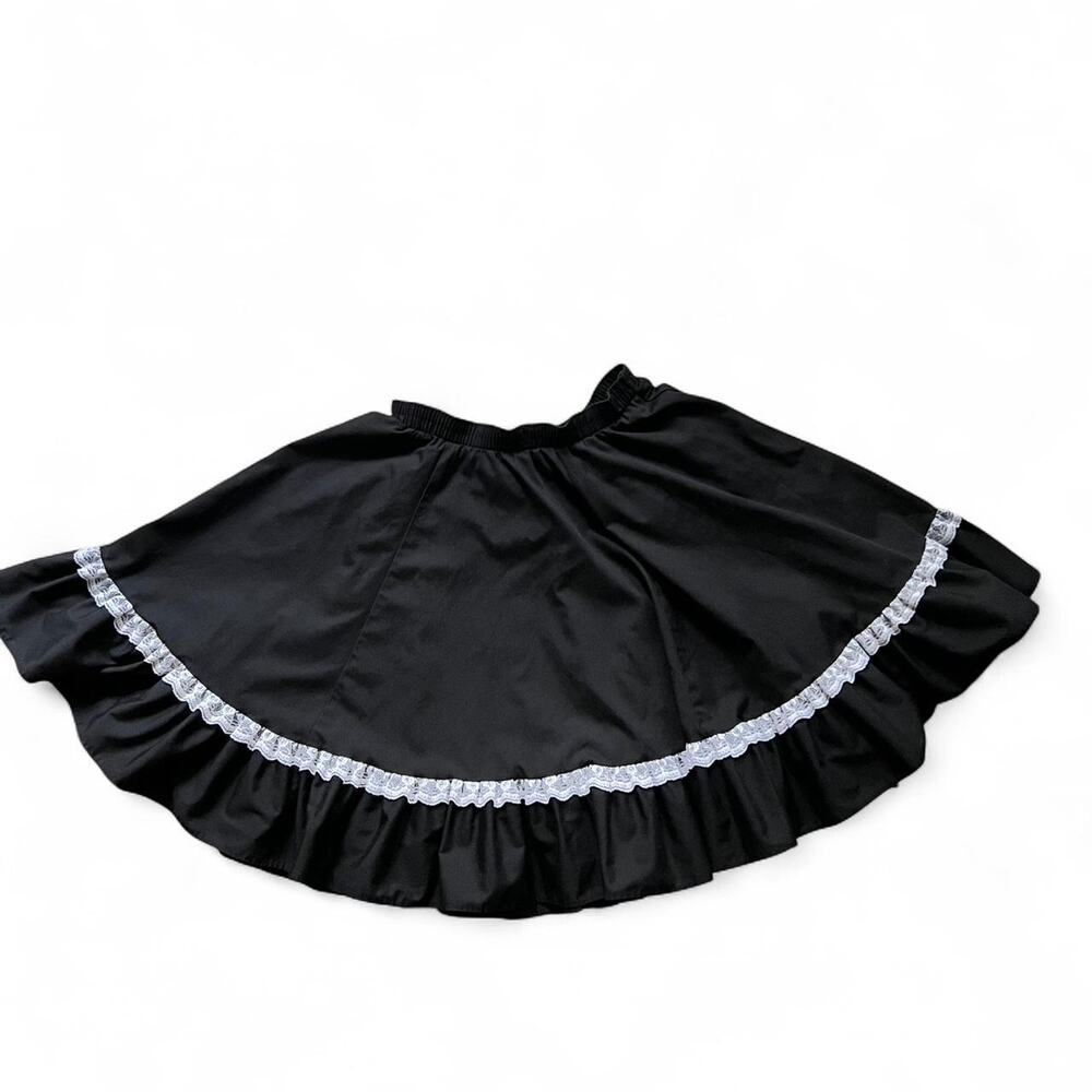 Vintage Partners Please Black Prairie Skirt Lace Trim Elastic Waist USA S